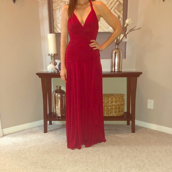 Deep Red BCBGMAXAZRIA Jersey Halter Dress - Picture 1 of 5